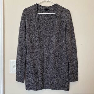 THEORY Open Front Wool Knit Cardigan Marled Black Gray Sz Small